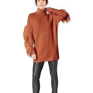 BCBGMaxAzria Fringe Tunic Turtleneck Sweater
